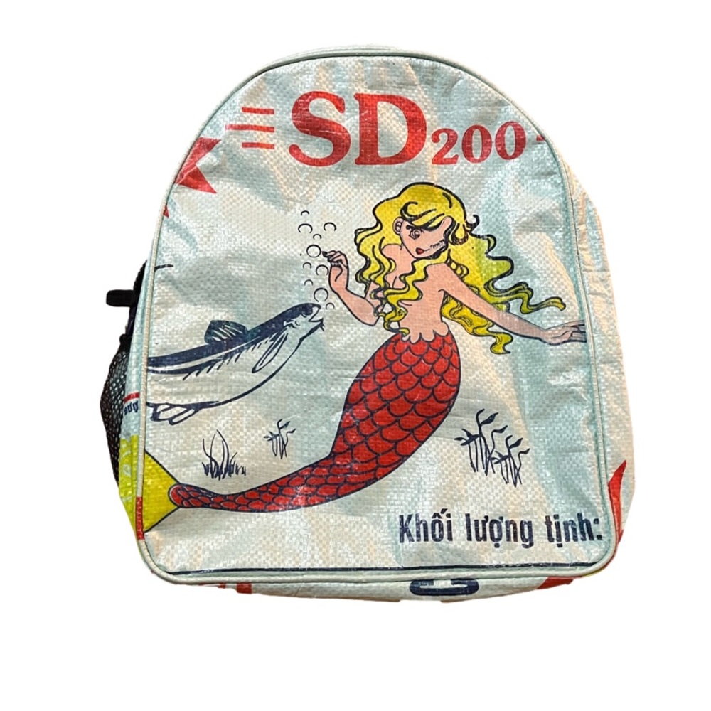 Cement6 BackPack Mermaid Recycled Aqua Bag Book Satchel Green Handmade Cambodia